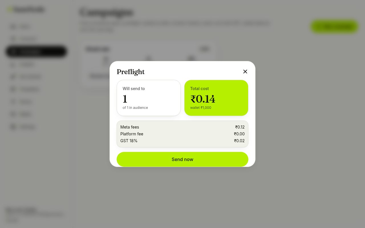 Campaign preflight with cost breakdown (laptop)