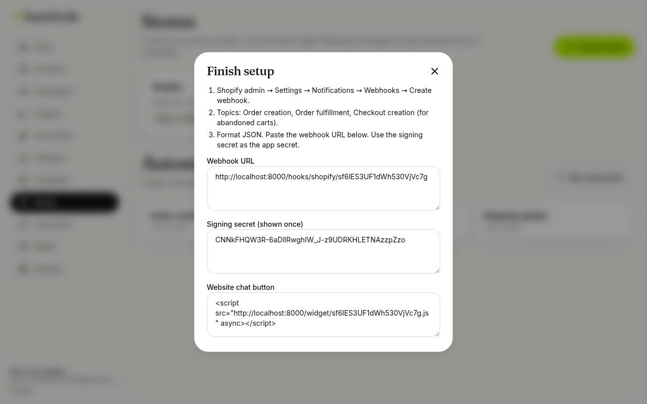 Finishing a Shopify connection (laptop)