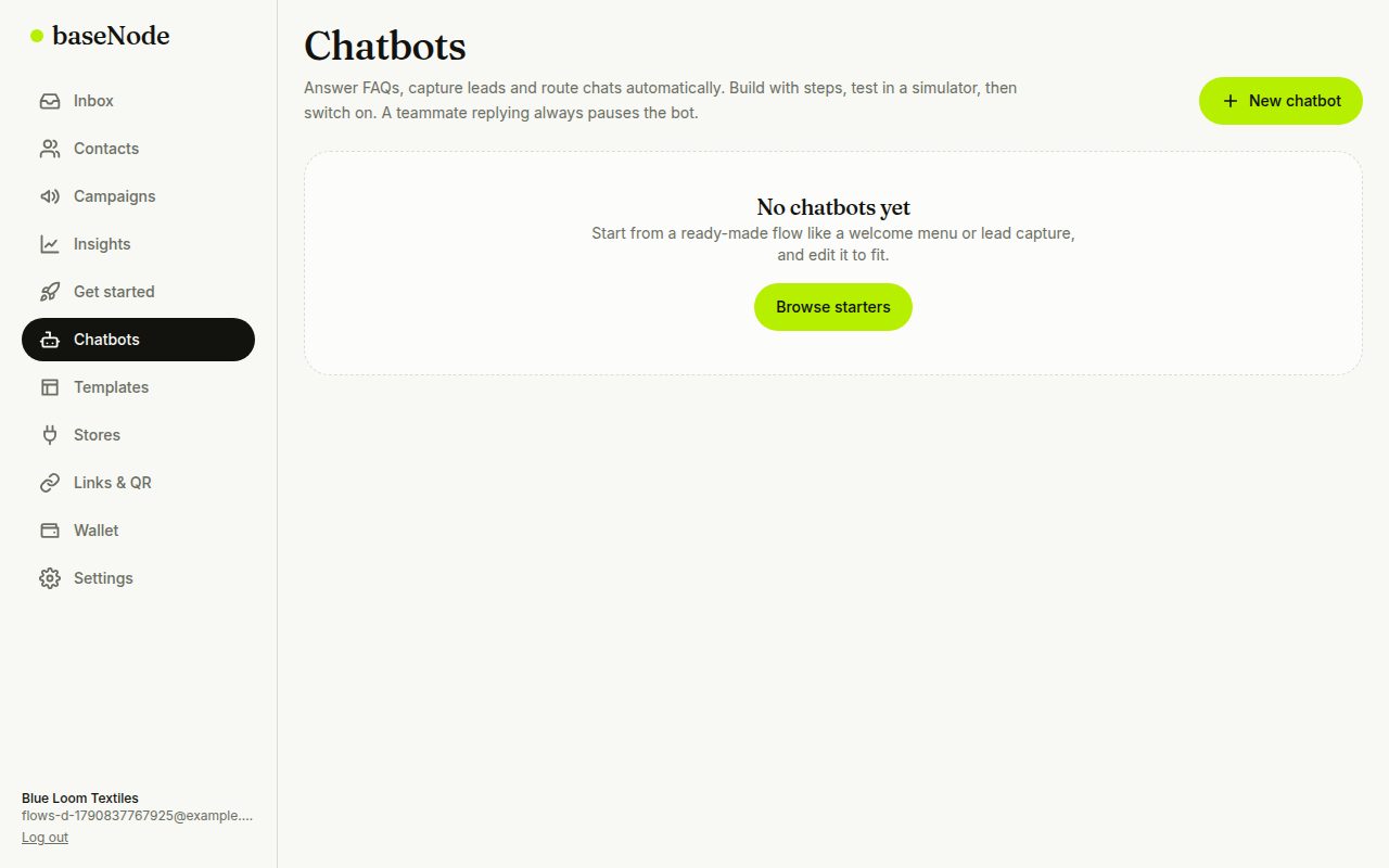 Chatbots page before the first chatbot (laptop)