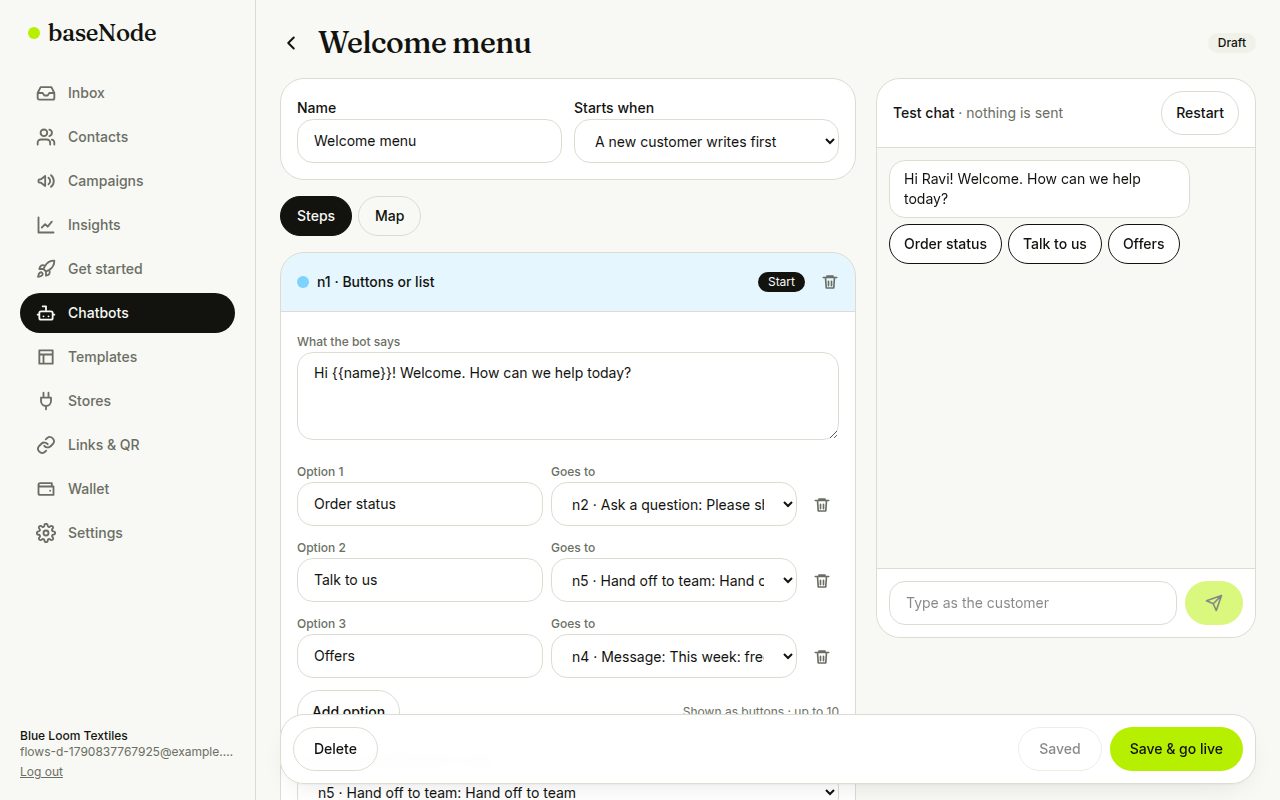 Editing the steps of a welcome menu (laptop)