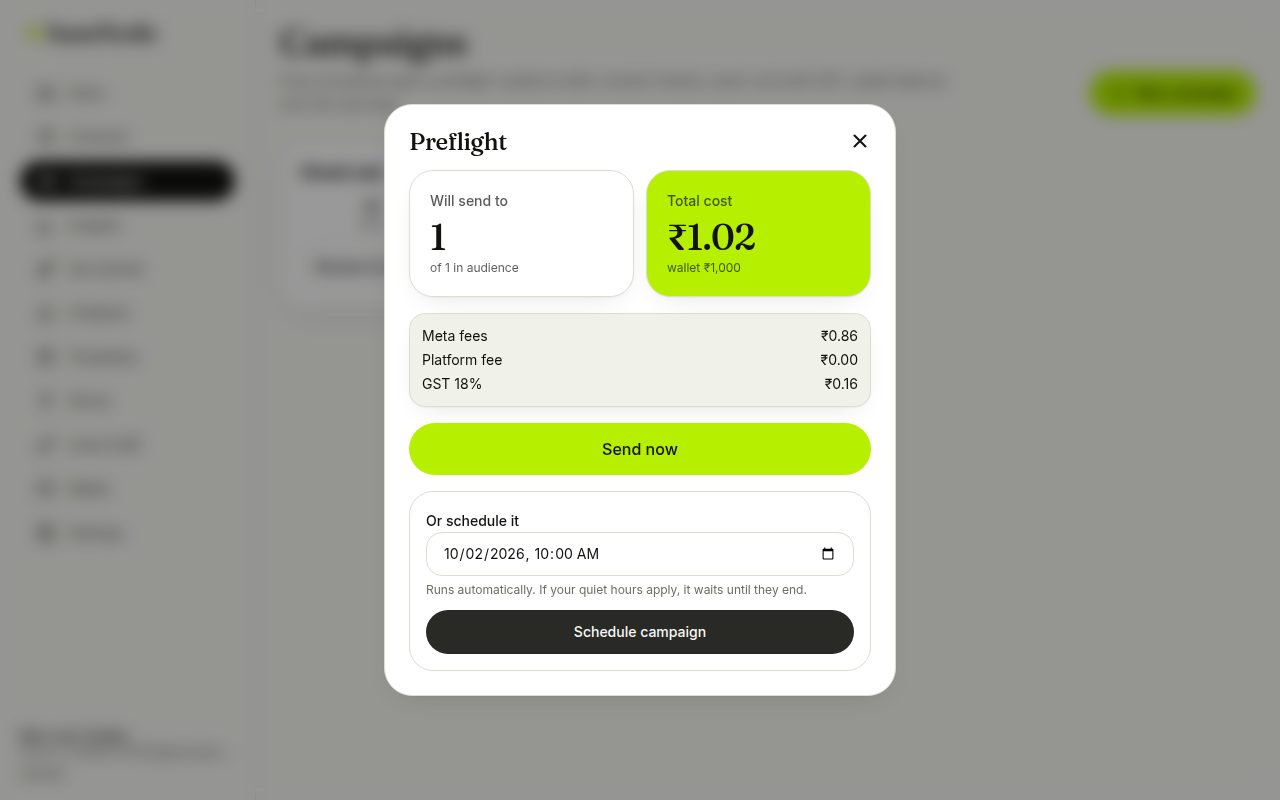 Preflight with the schedule option (laptop)