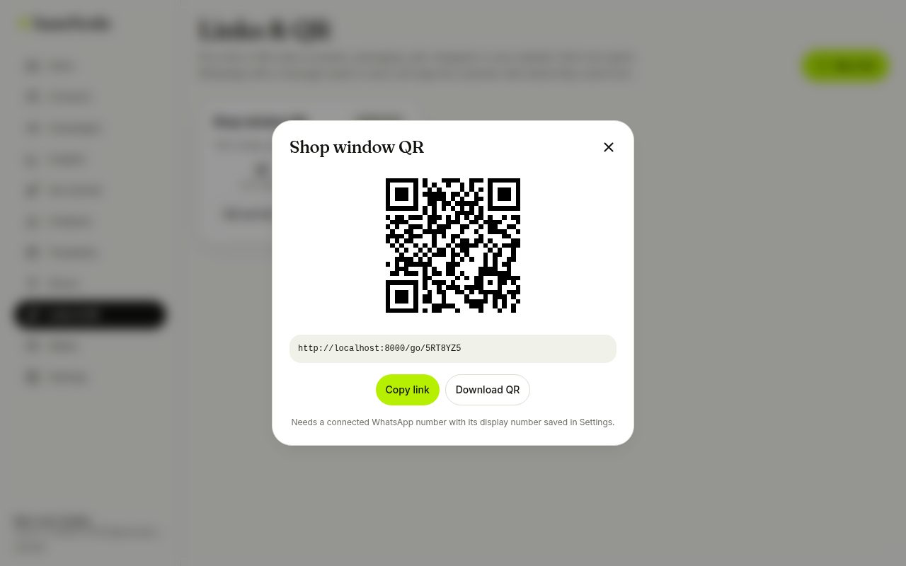QR code and link for a shop window (laptop)