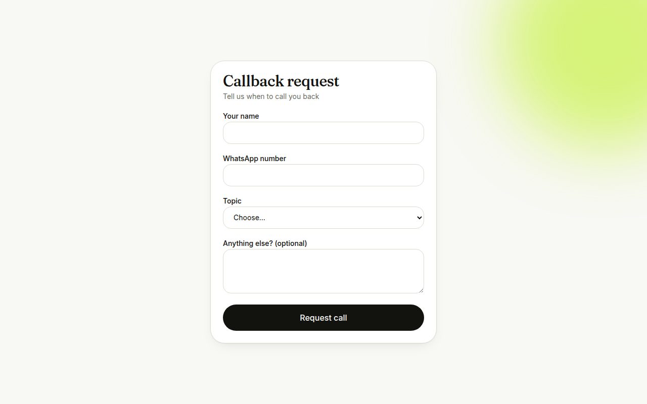Hosted form on a phone (laptop)