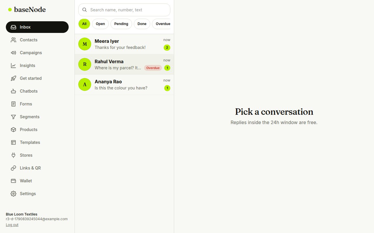 Inbox with an overdue chat (laptop)