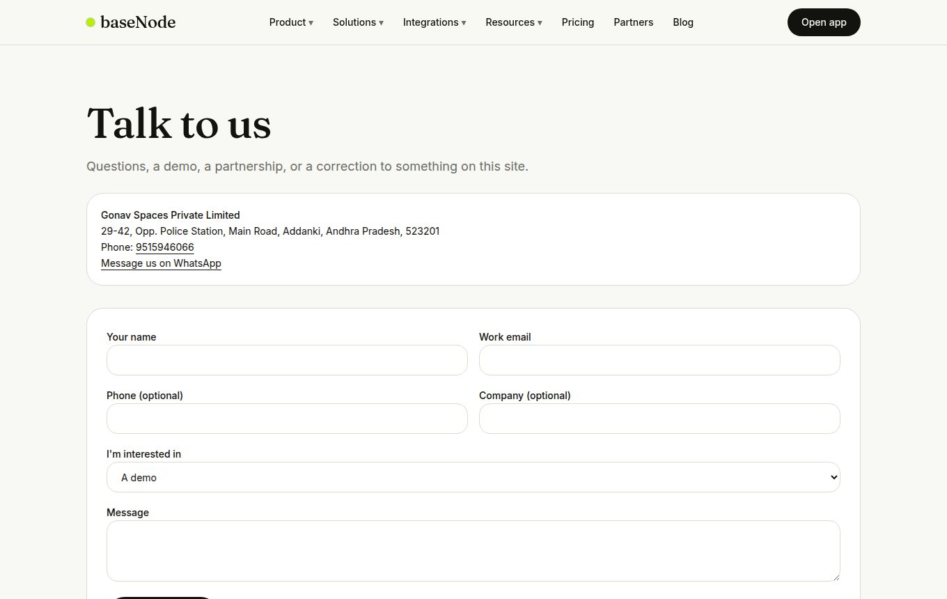 Contact page with business details (laptop)