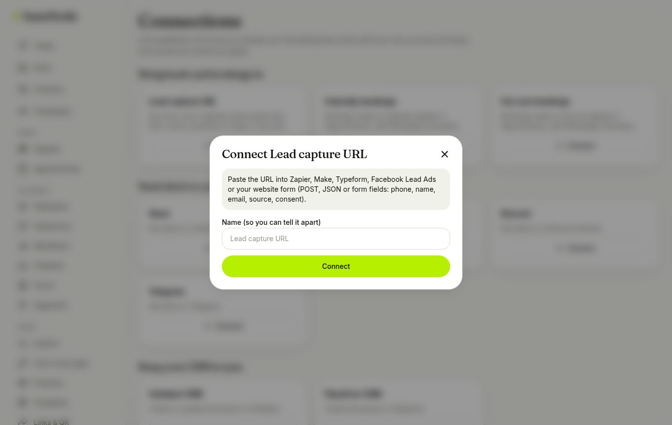 Connecting a lead URL (laptop)