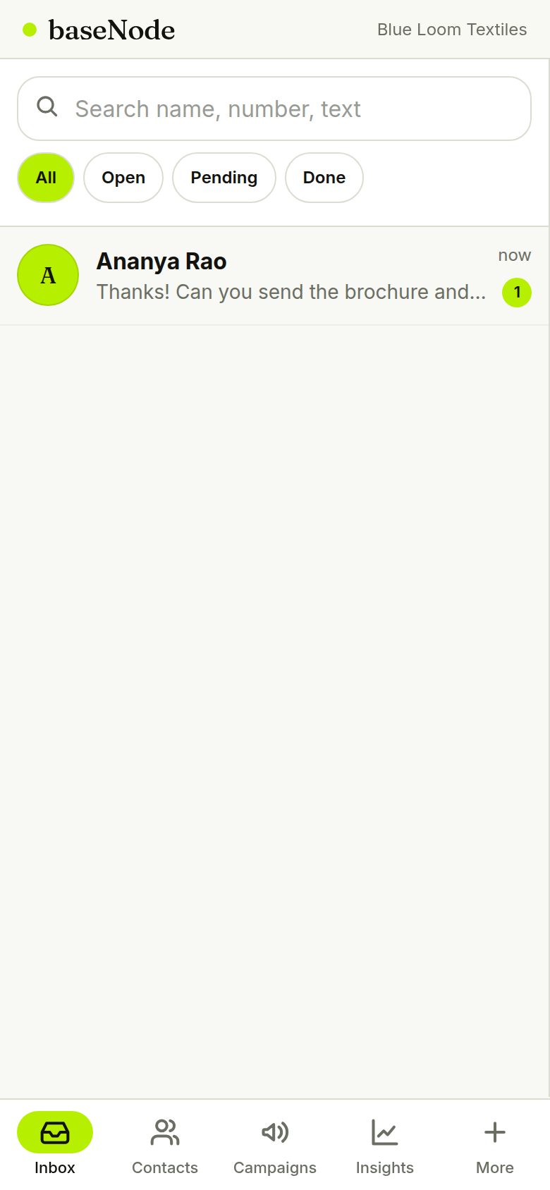 Inbox with a new unread reply (phone)