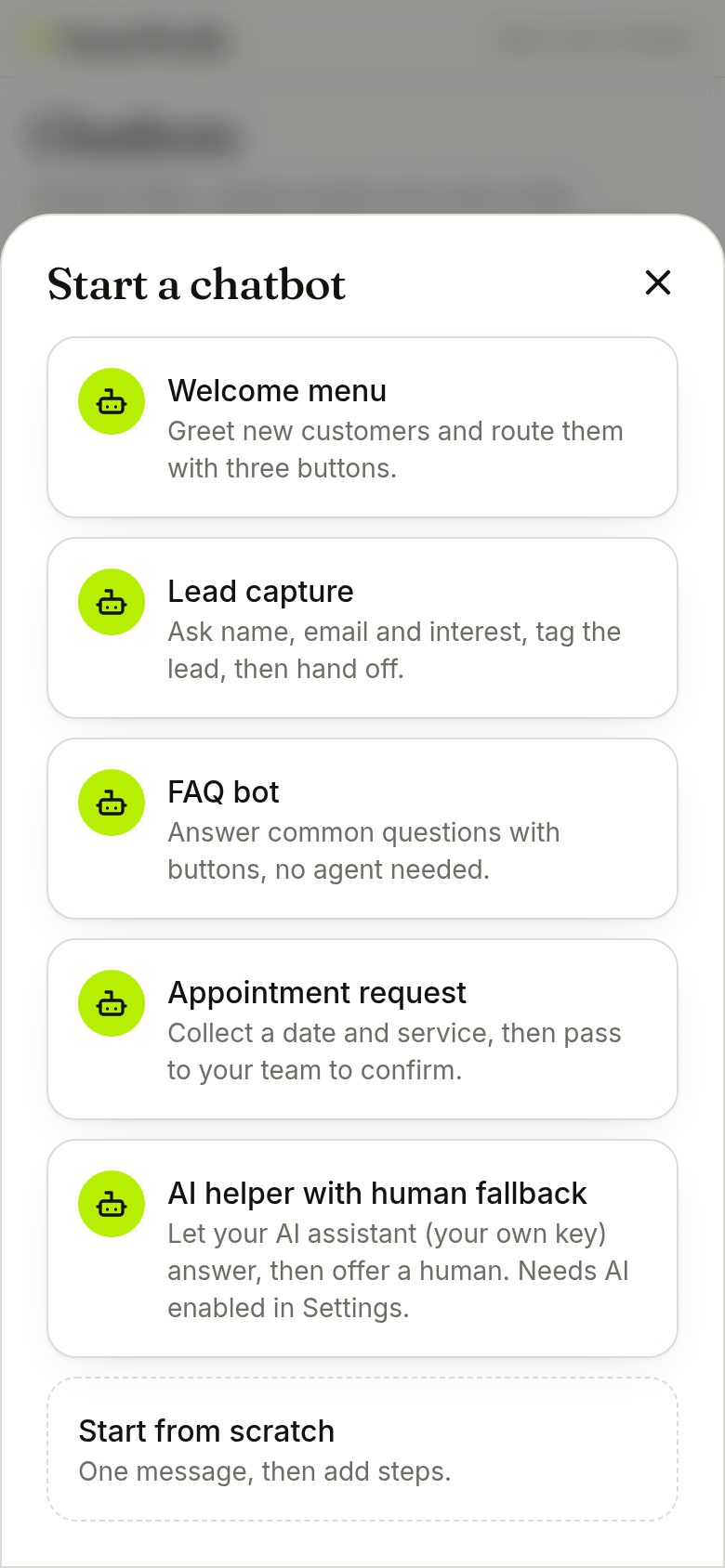 Starter flows to pick from (phone)