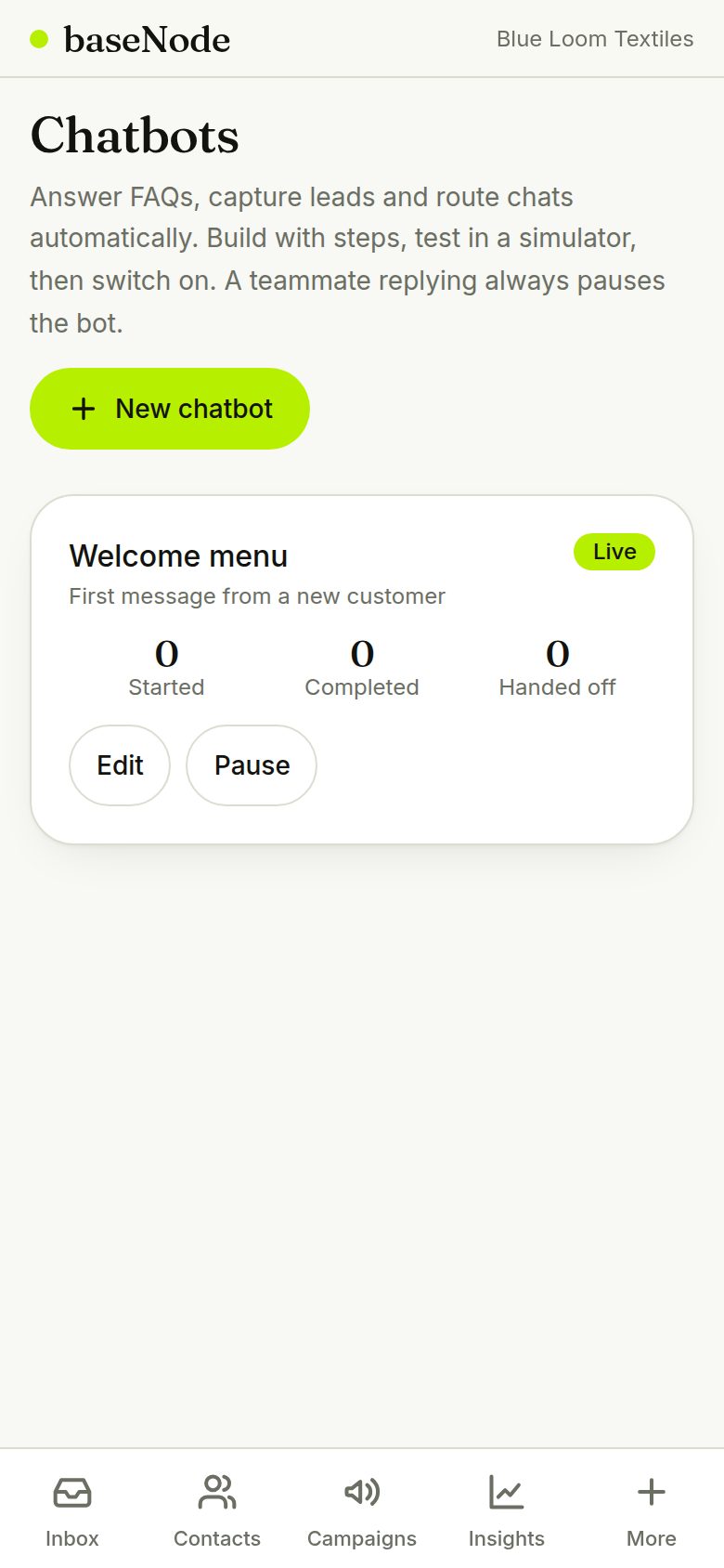 A live chatbot with its counters (phone)