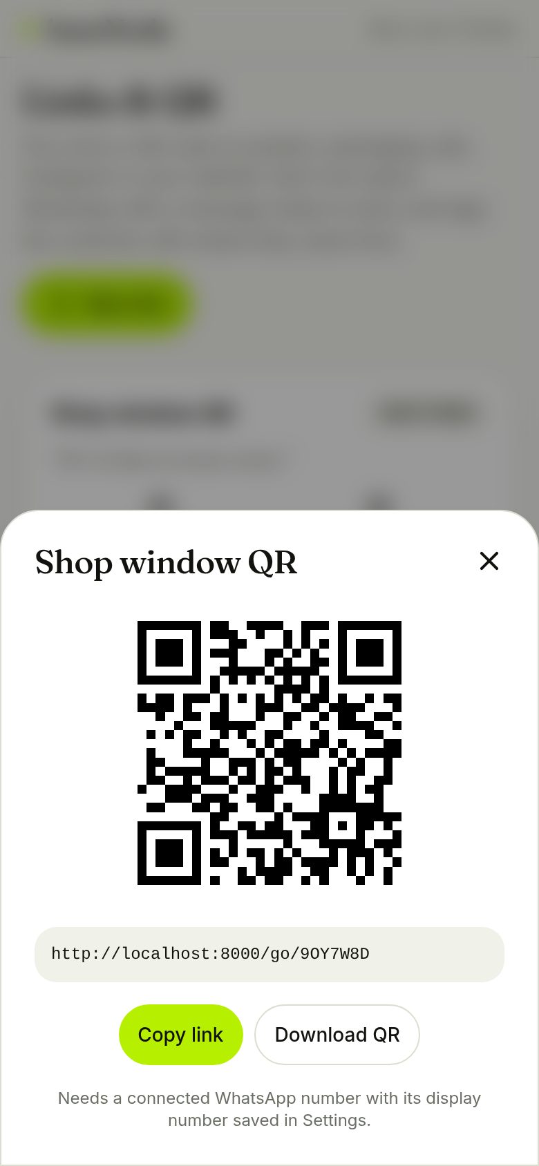 QR code and link for a shop window (phone)
