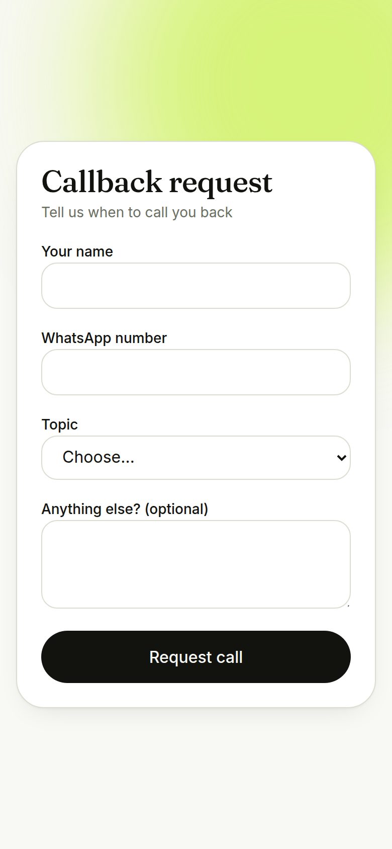 Hosted form on a phone (phone)