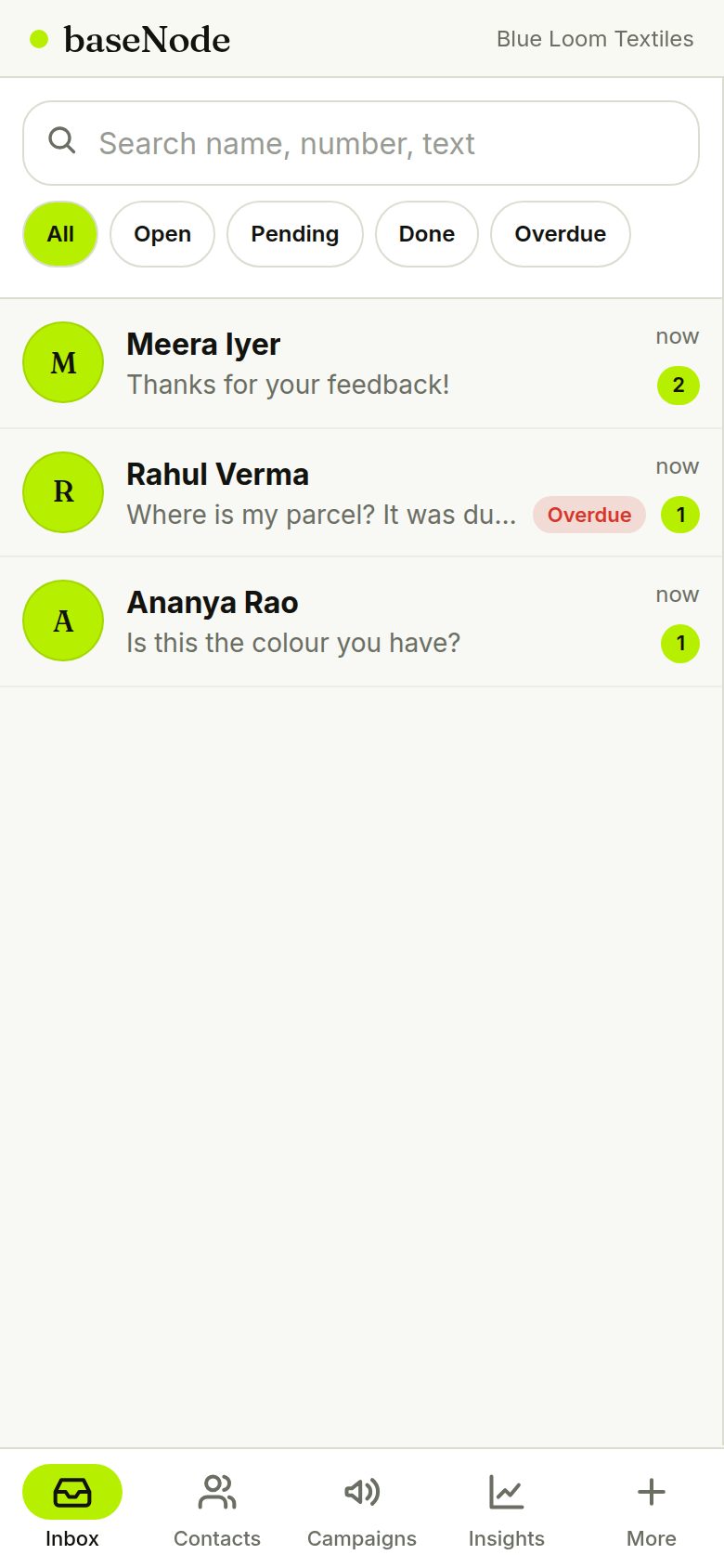 Inbox with an overdue chat (phone)