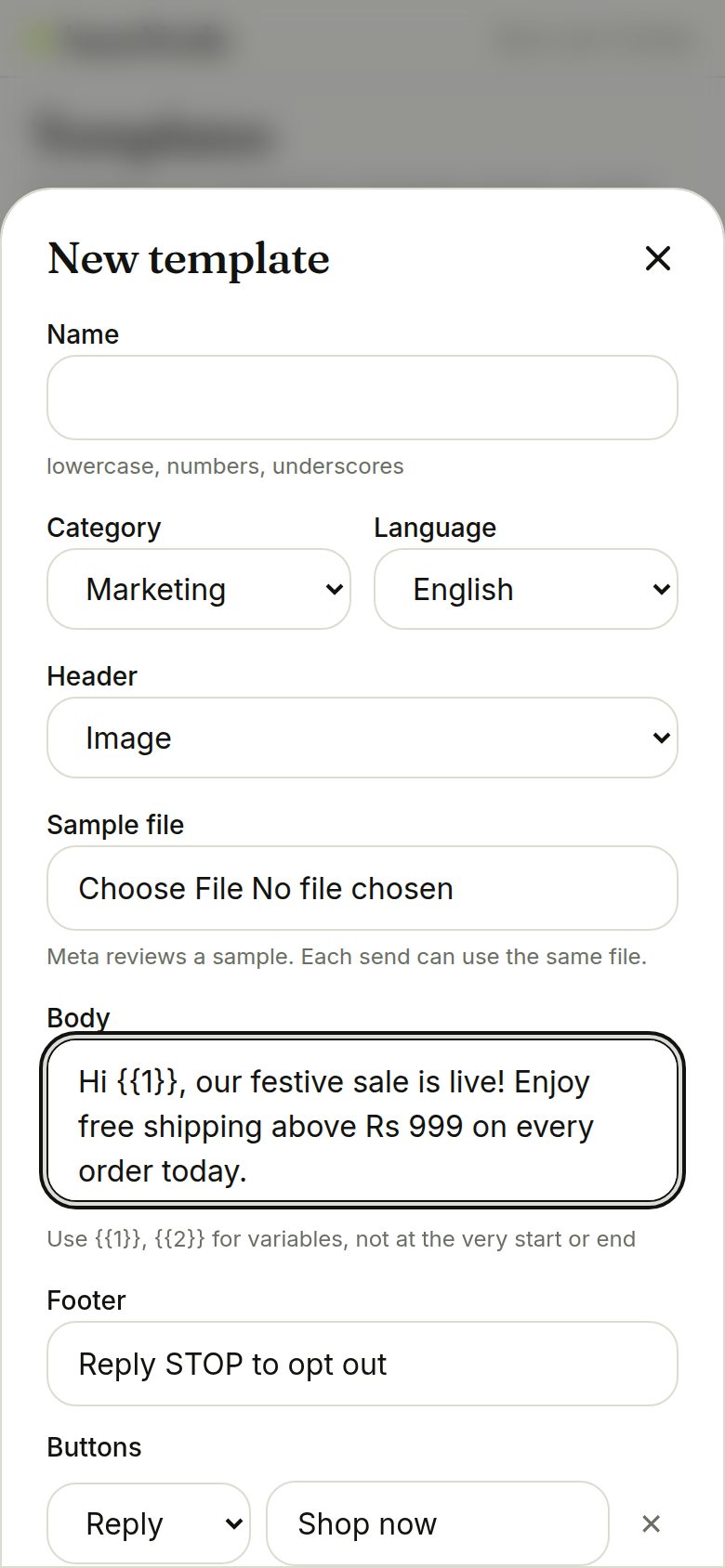 Template builder with preview (phone)