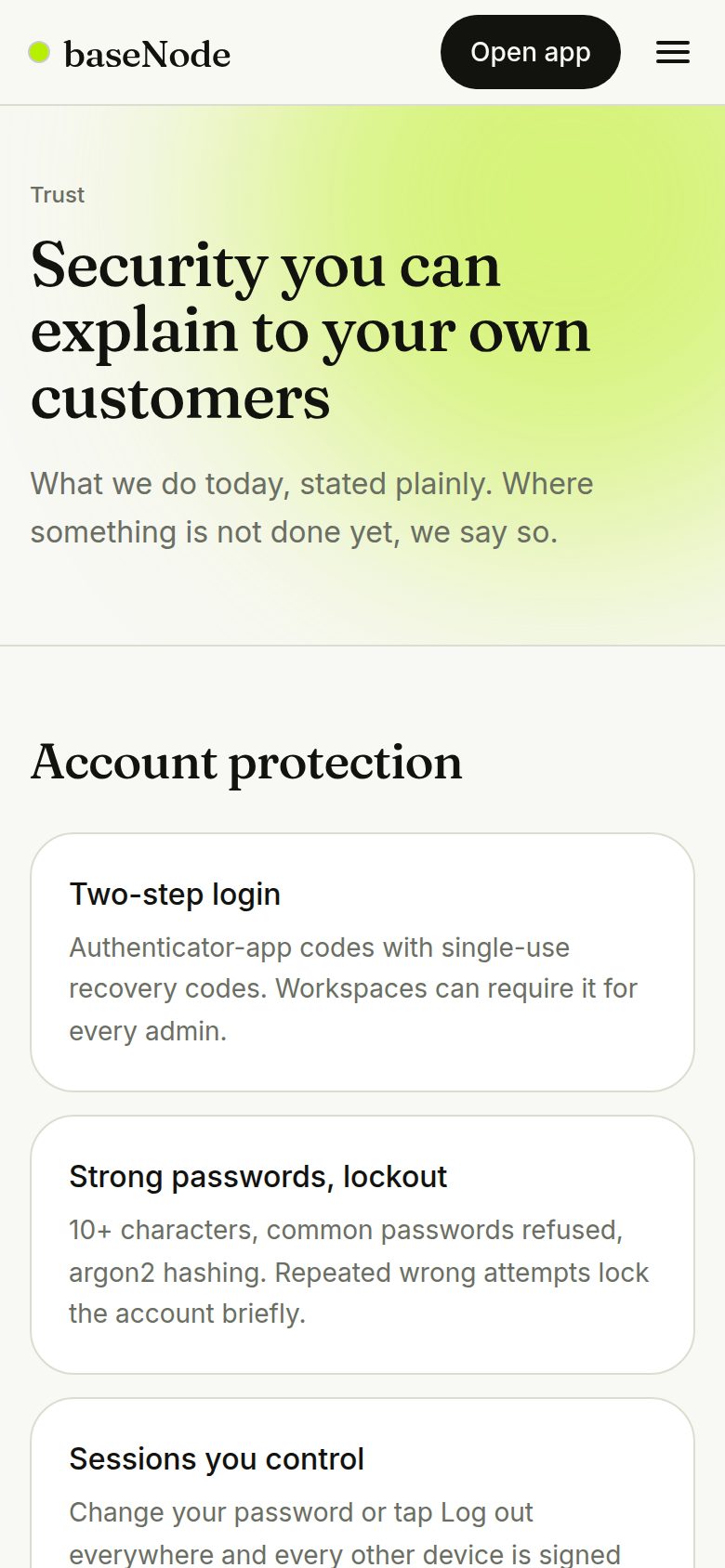 Security and trust page (phone)