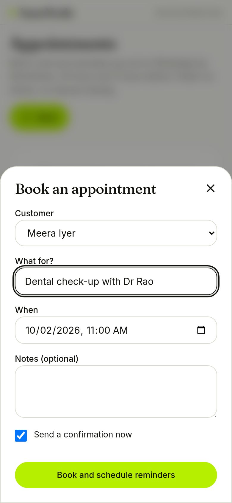 Booking form (phone)
