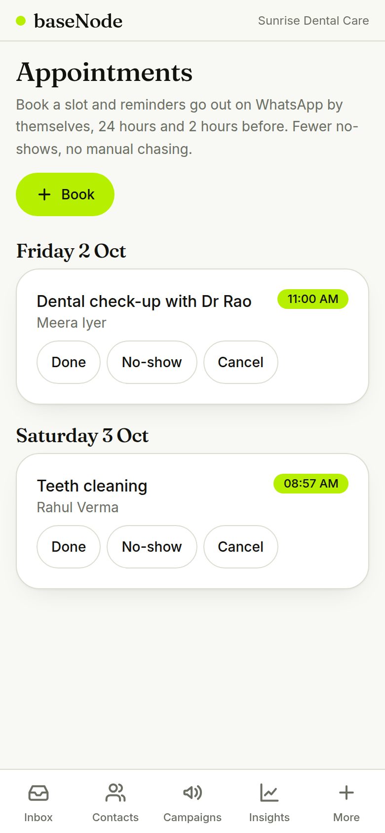 Upcoming appointments by day (phone)