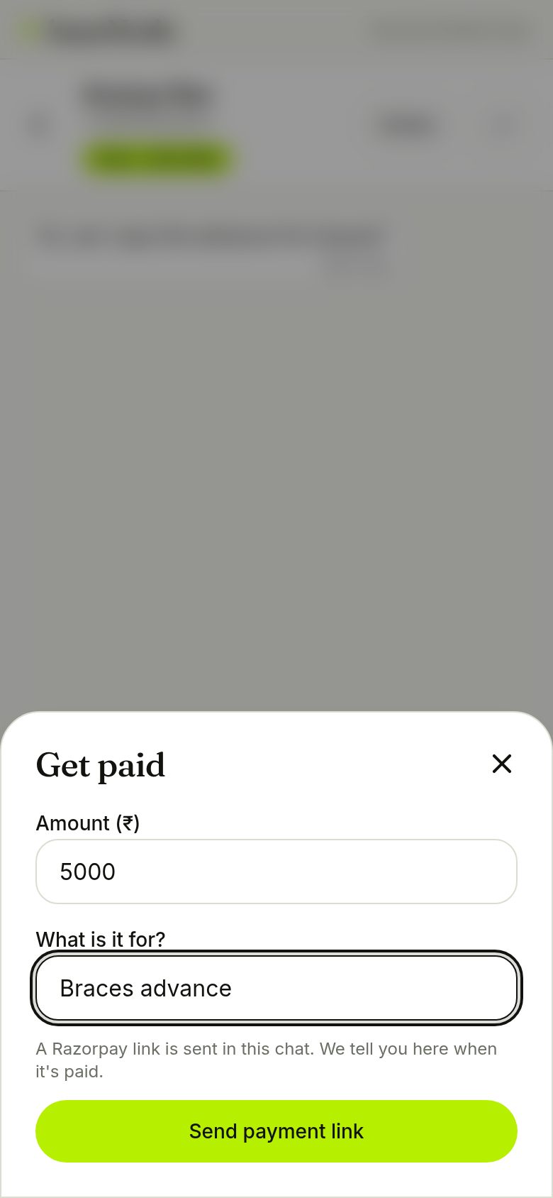 Payment link form (phone)