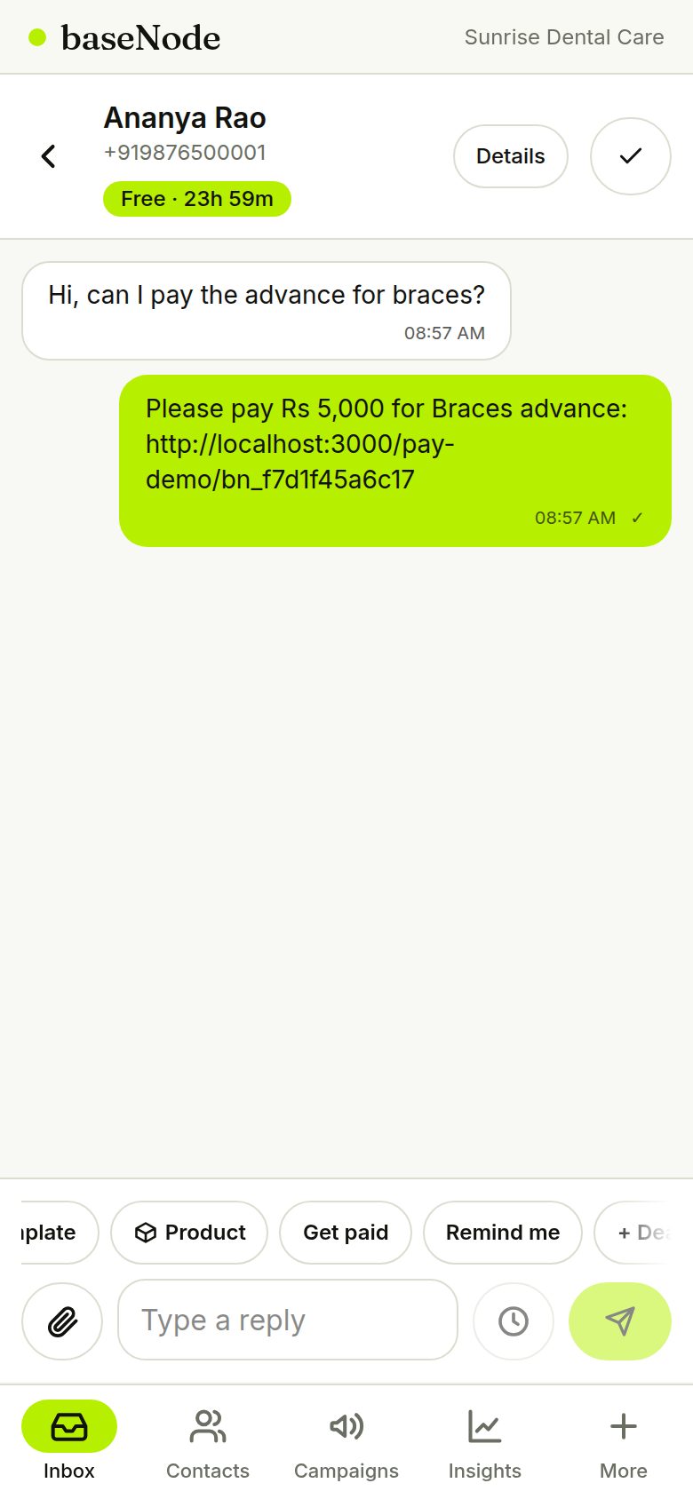 Link delivered in the chat (phone)