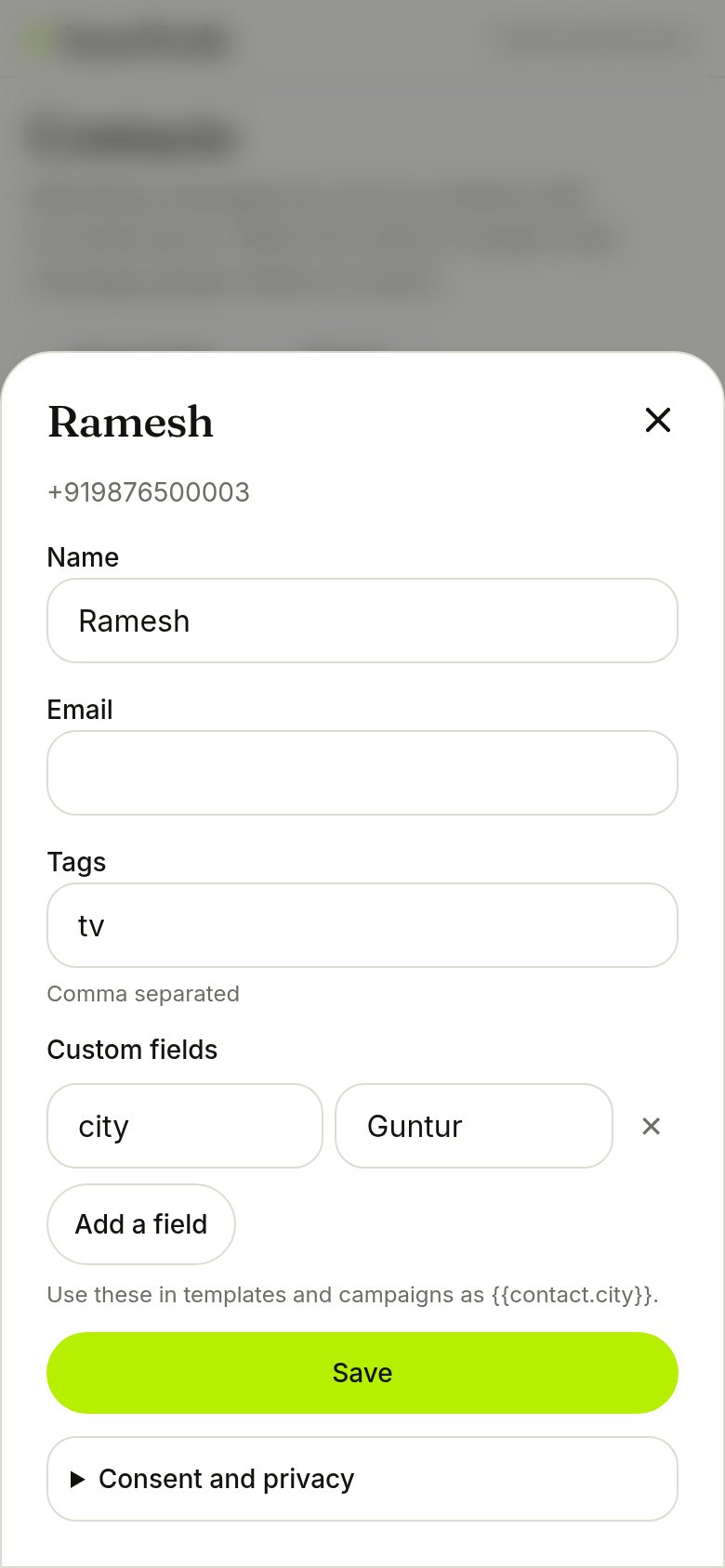 Editing a contact (phone)
