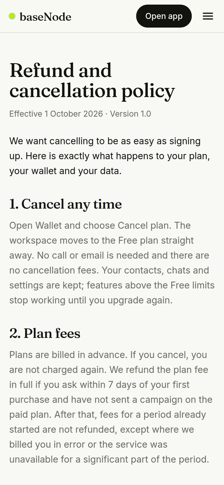 Refund and cancellation policy (phone)