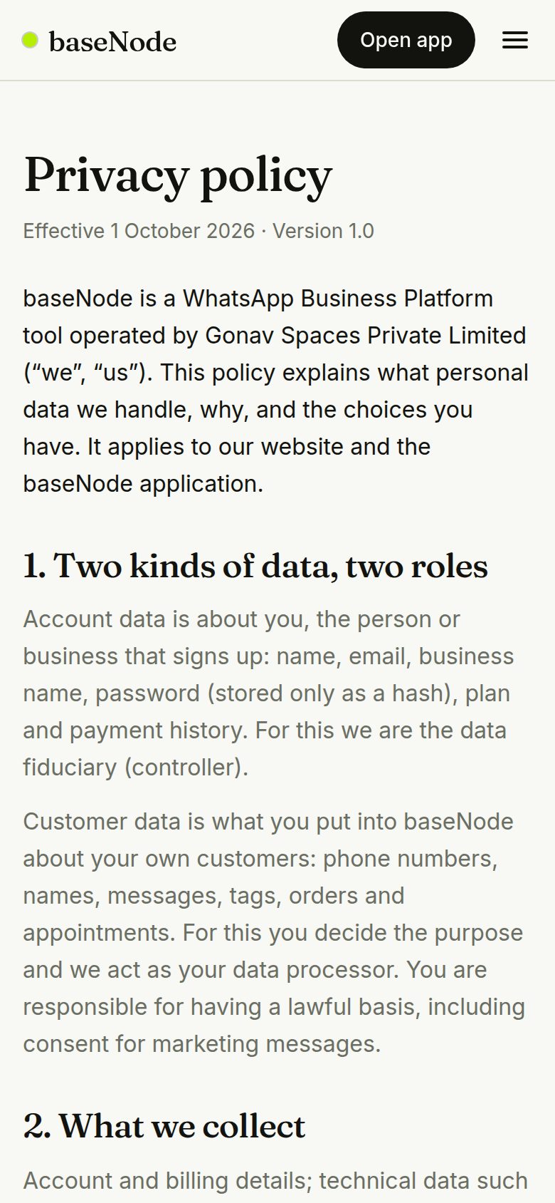 Privacy policy (phone)