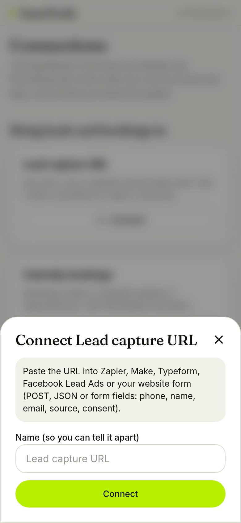 Connecting a lead URL (phone)