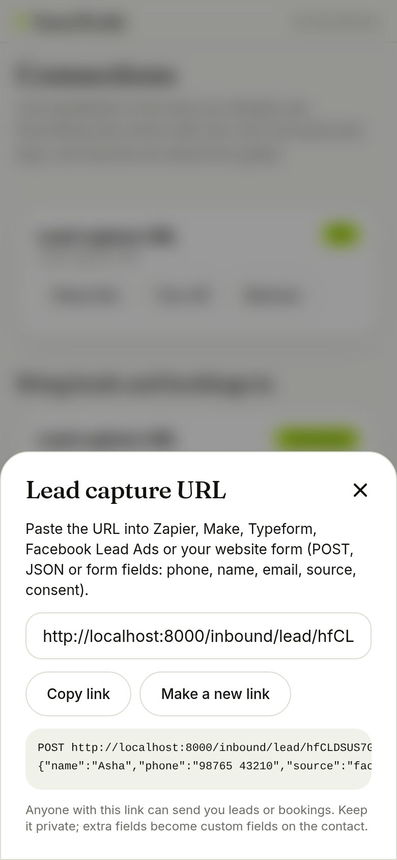 Your private lead link (phone)